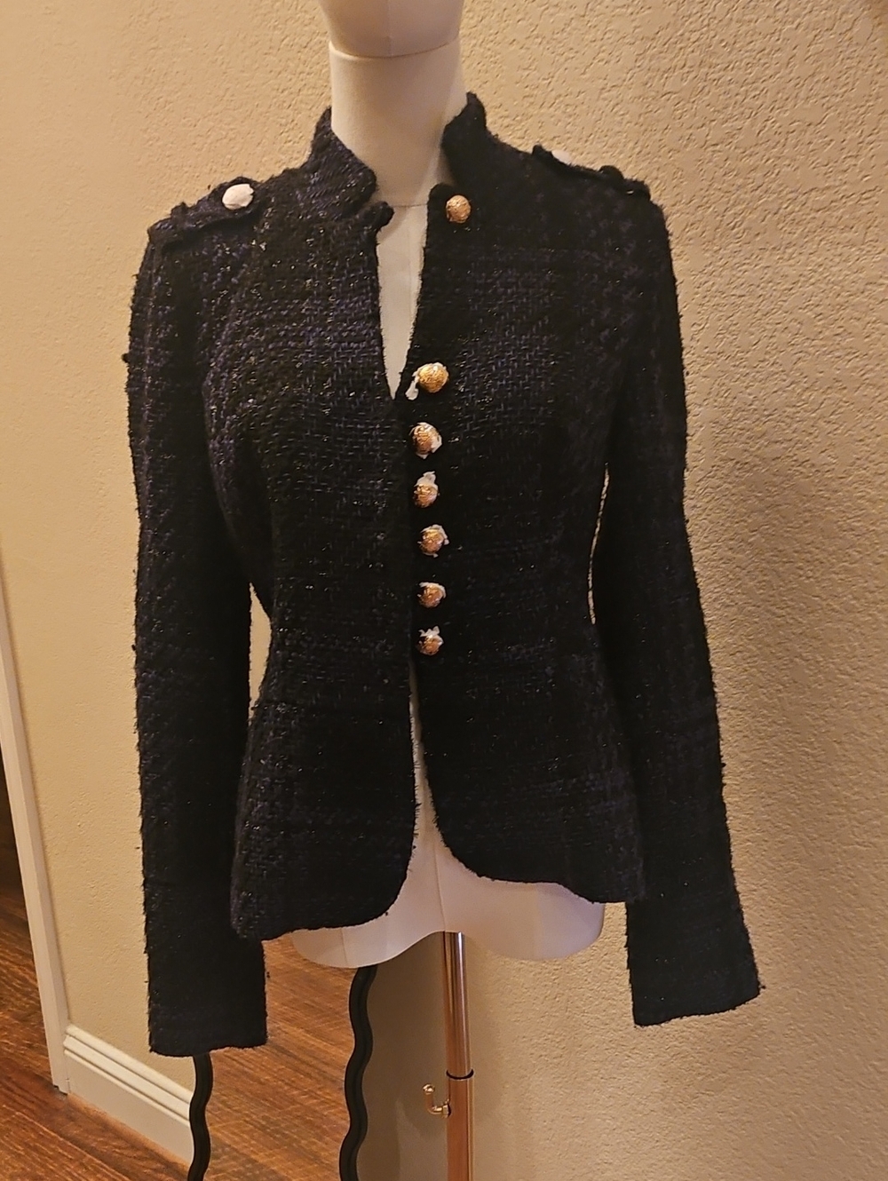 NWT Victoria's Secret Navy Textured Military-Style Blazer with Gold Buttons